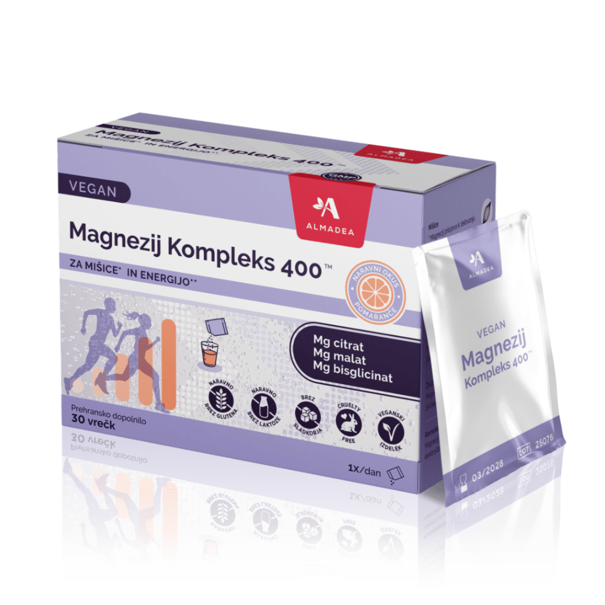 Izdelek Magnezij Kompleks 400™ z magnezijem v obliki bisglicinata, malata in citrata